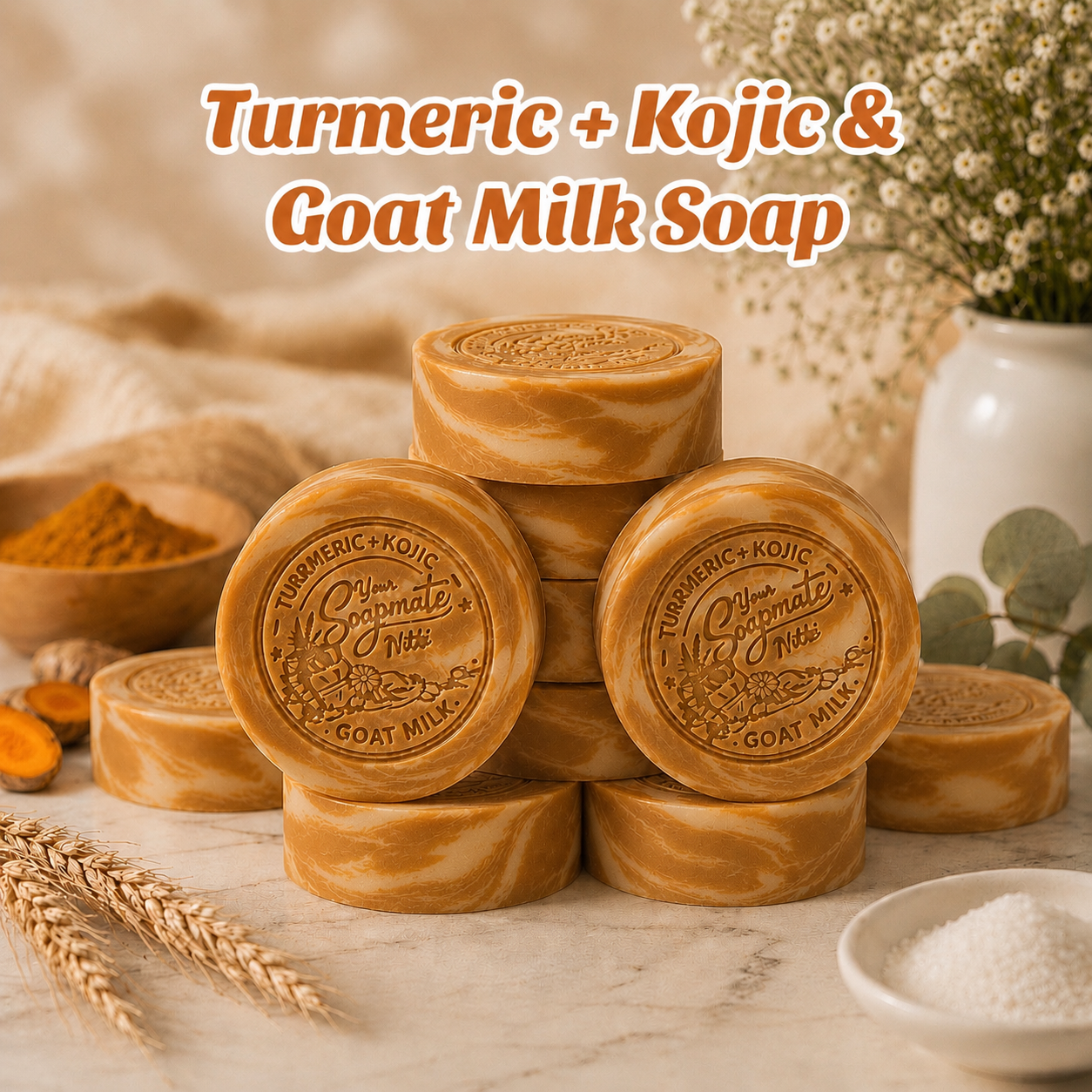 Buy 5 for $25 Turmeric+Kojic Glow Goatmilk Soap